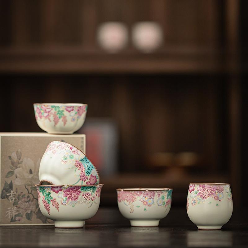 Gongfu Tea Master Cup Ceramic Single Tea Bowl Fluted Rim Egg Form for Chinese Tea Ceremony Home Use