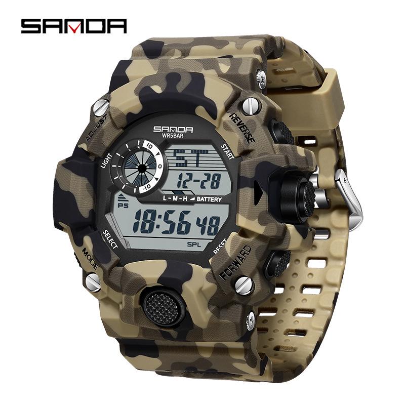 Sanda Camouflage Outdoor Sports Waterproof Men s Multi-Functional Electronic Watch with Alarm & Timer белый