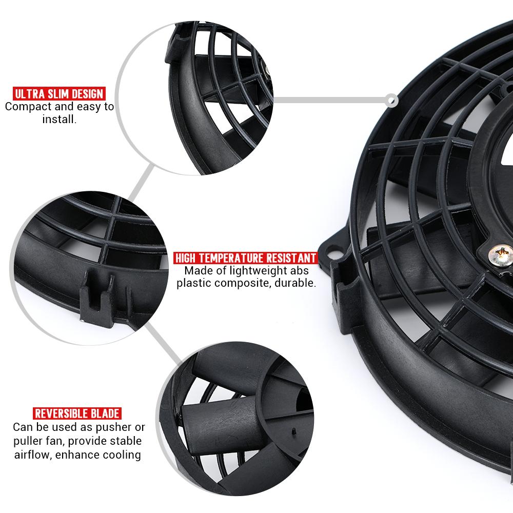 Universal 7 9 10 13 Inch 12V 80W 2100RPM Type S Straight Black Blade Electric Cooling Radiator Fan Kit