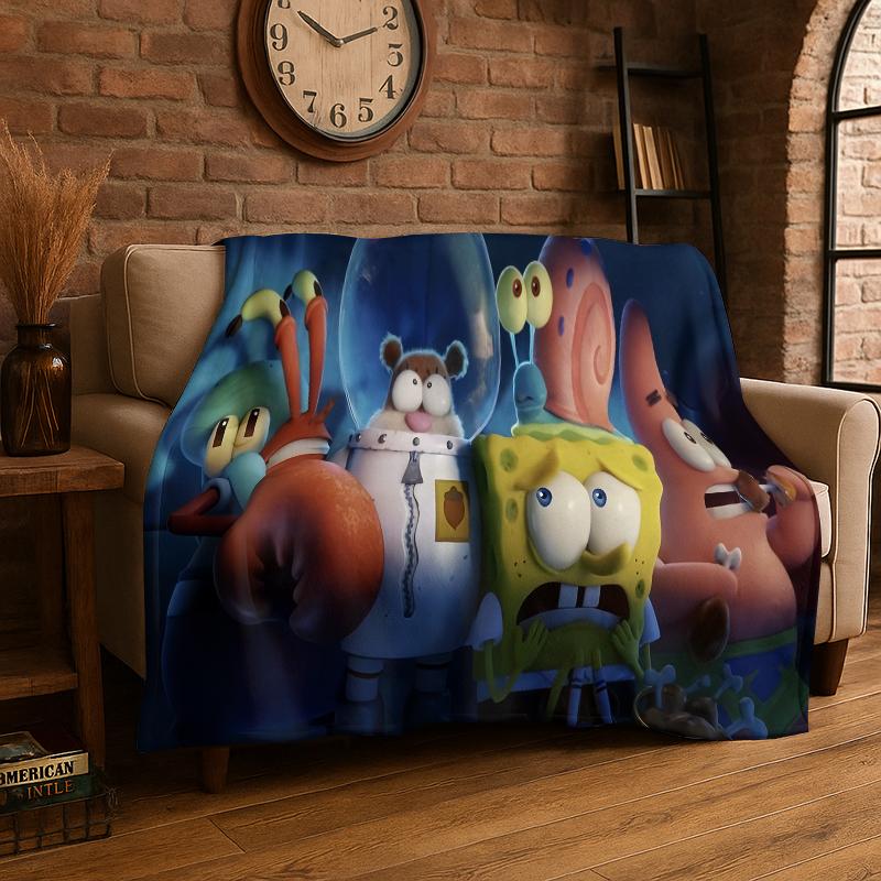 Coperta di Flanella Cartone Animato S-SpongeBob Patrick Stella Morbida Calda Plaid per Camera da Letto Soggiorno Letto Viaggio Campeggio Picnic Bambino