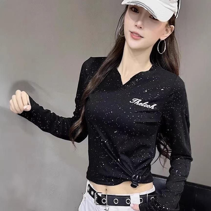 Spicy Girl Slimming V-Neck Long-Sleeve Sports T-Shirt - Autumn 2025, Casual and Versatile.