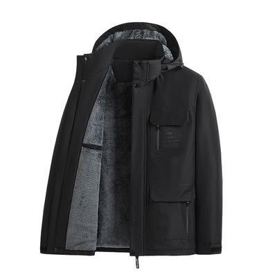 Baumwolljacke für Herren im Winter, mit dickem Samt und abnehmbarer Mütze, lässige, lockere Baumwolljacke, warmer Baumwollmantel für Herren