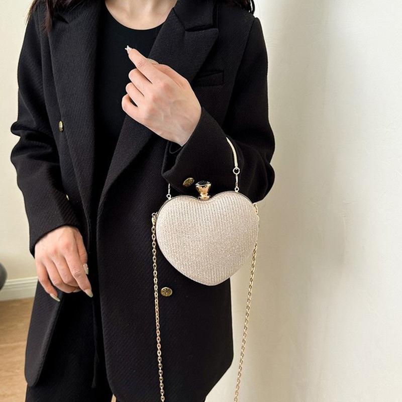 Yogodlns Evening Clutch Bag Women Bag Shiny Handbag Heart Shape Clutches Bag Fashion Chain Shoulder Crossbody Bag Luxury Lady Purse