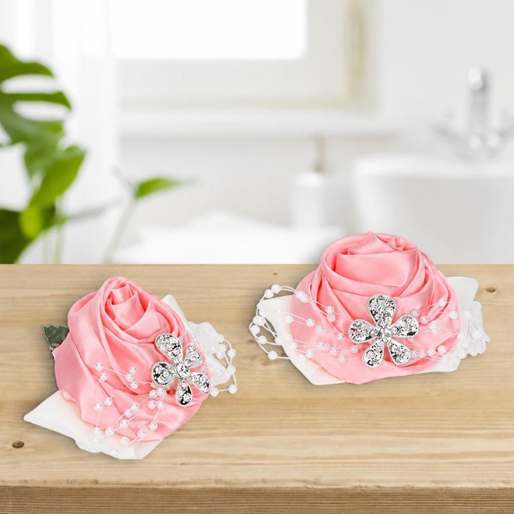 2pcs Pearl Rhinestone Hand Flower Diamond Rose Bridal Wrist Flower Wedding Corsage For Wedding