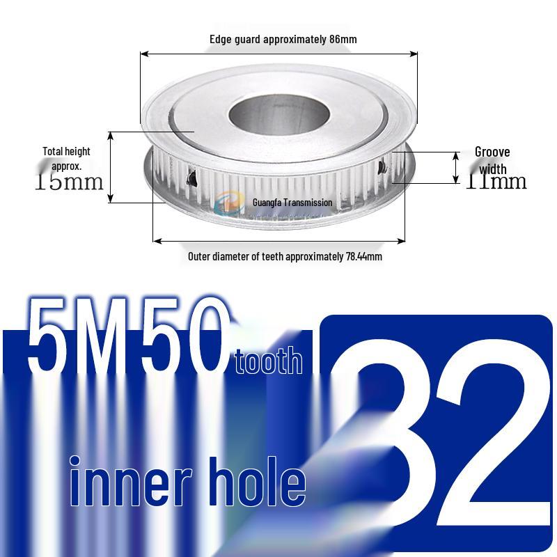 Dual-Sided Flat Timing Pulley: 5M50 Teeth, Width Options 11/16/21/27AF, Bore Size 8-30.