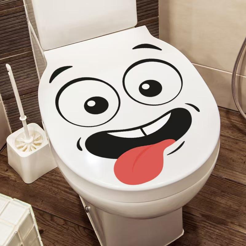 4Pcs Cartoon Face Trash Can Stickers Self-Adhesive Waterproof Pvc Glossy Finish For Wall, Toilet, Refrigerator Indoor Outdoor