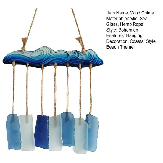 Meerglas-Windspiel für draußen Handgefertigt Meereswelle Küstenstil Hängendes Ornament für Strand Terrassen Dekoration Geschenke für Frauen