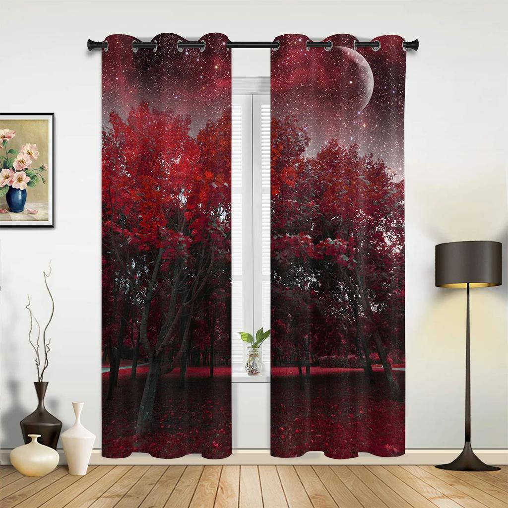 Rote Blumen Dielen Blätter Pflanze Vorhänge für Schlafzimmer Wohnzimmer Vorhänge Küche Kinderzimmer Fenstervorhang Moderne Heimdekoration