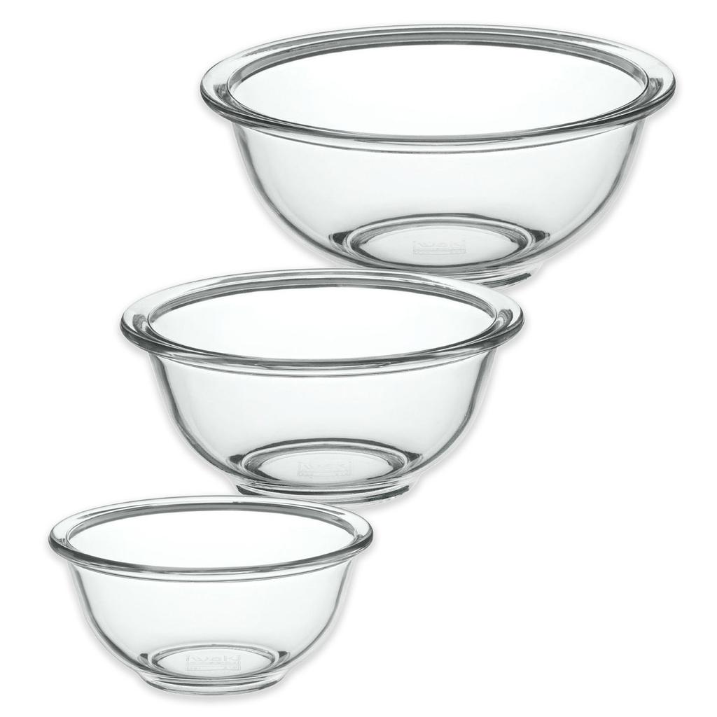 iwaki Heat-Resistant Glass Basic Bowls, Set of 3, Large, Medium, and Small, 1500ml, 900ml, and 500ml, KSKC-BO-3