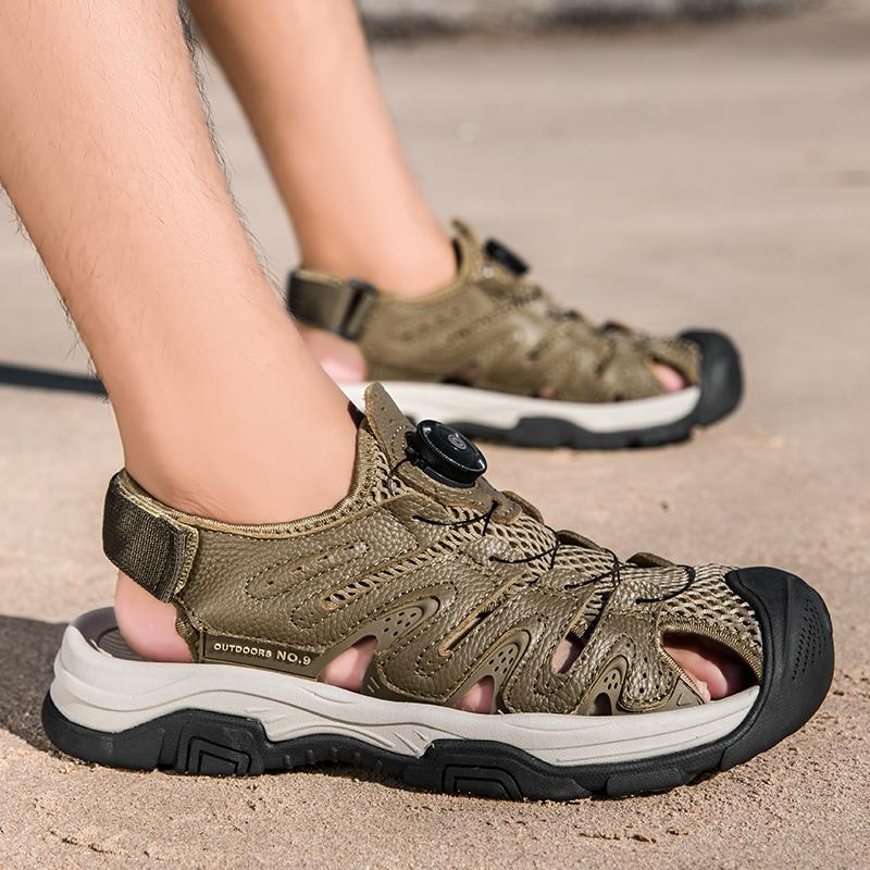 Summer Men Casual Leather Sandals Outdoor Antiskid Walking Sandals for Men New Breathable Waterproof Beach Shoes Plus Size 38-46