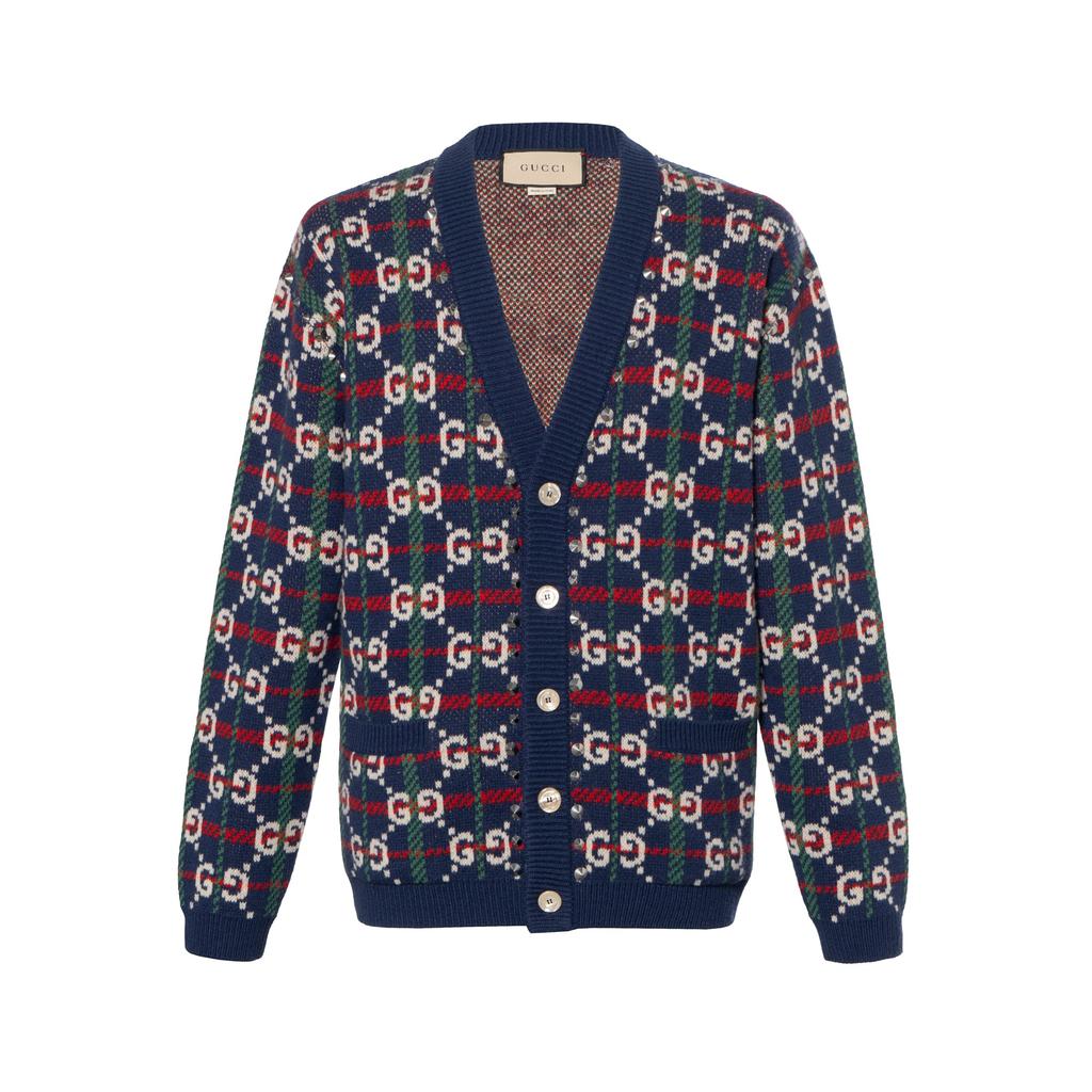 Gucci Sweaters Men's Blue V Neck Moderate 716334-XKCOZ-4804