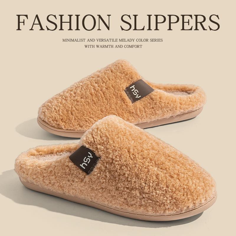 Cotton Slippers Women's Winter Indoor Home Thick Bottom Warm Fleece Non-slip Household Hair Slippers Ladies