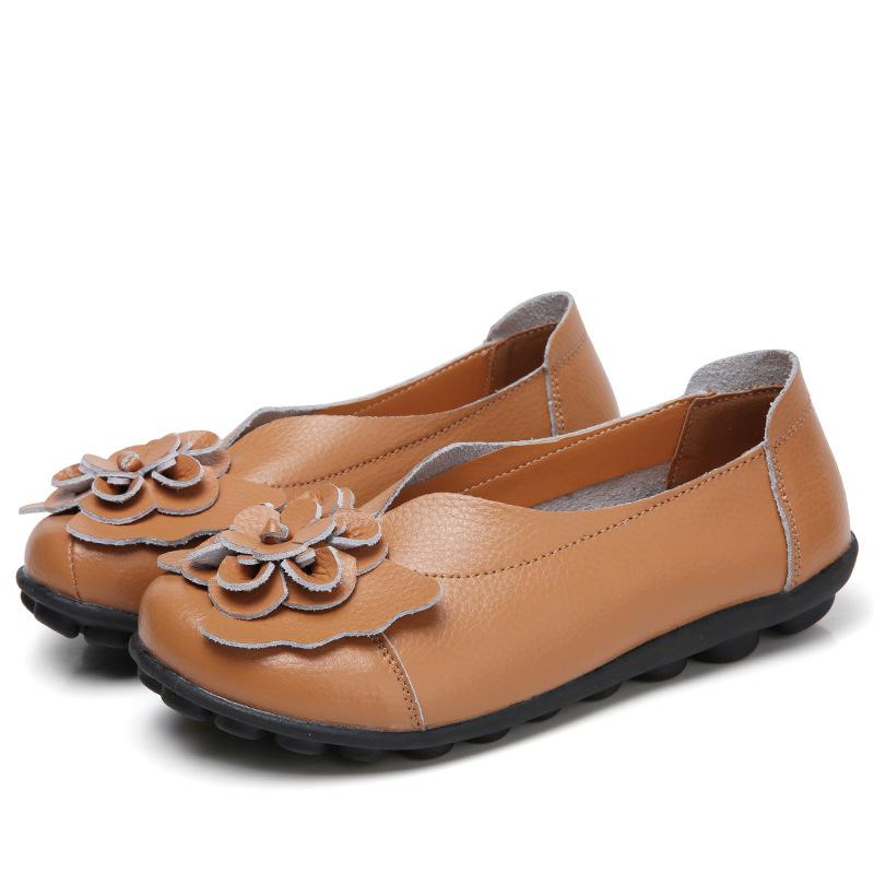 Spring Summer Cowhide Flower Mother Shoes Comfortable Bean Women's Shoes Flat Shoe Women's Singles Shoes