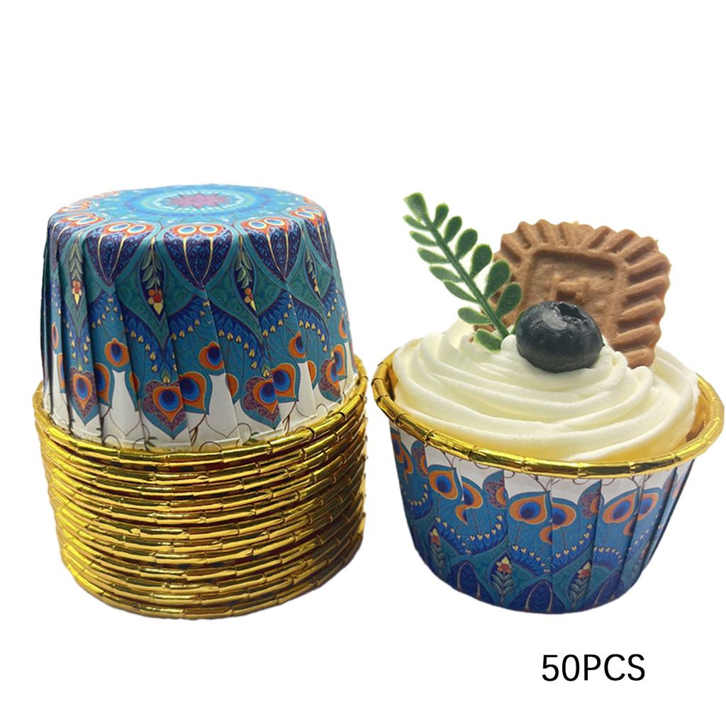 50pcs Bohemian-Print Muffin Cups Aluminium Foil Cupcake Cases Heat Resistant Baking Cup Disposable Cake Pan For Home Kitchen