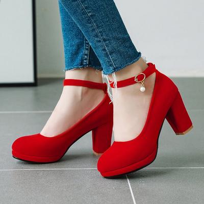 Flock Damen High Heels Pumps Schuhe 2025 Mode Riemen Schwarz Rot Absatz Party Hochzeit Büro Schuhe Weiblich Plateau