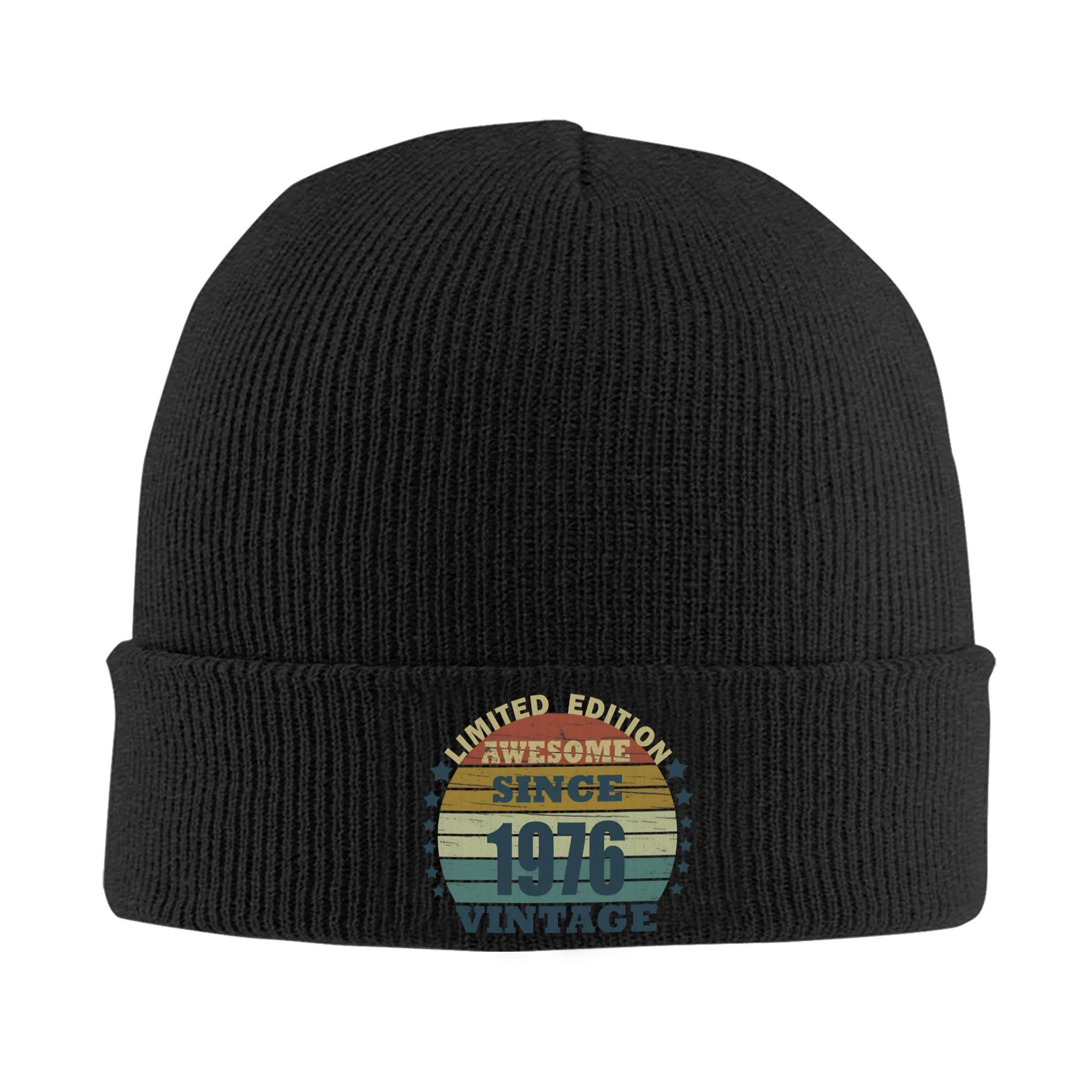 

Born in 1976 vintage age 50 years old funny 50th birthday Knit Hat Beanie Winter Hats Warm Acrylic Casual Caps for Men Women One Size