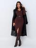 European & American Women's V-Neck Slim Fit Long Sleeve Midi Dress