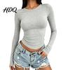 Slimming Silhouette Inner Wear Women Basic T-Shirt Long Sleeve Round Neck Bottoming Shirt Slim Fit Crew Shirt Stretchy Pullover Tops for Spring