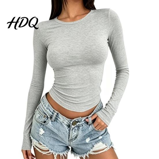 Slimming Silhouette Inner Wear Women Basic T-Shirt Long Sleeve Round Neck Bottoming Shirt Slim Fit Crew Shirt Stretchy Pullover Tops for Spring