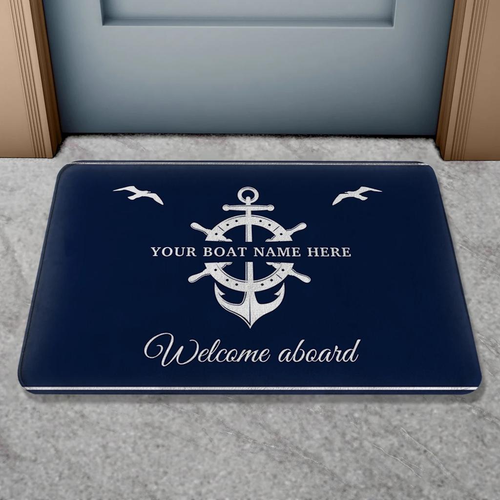 Classic Nautical Welcome Aboard Anchor Compass Ship Wheel Anti Slip Decorative Door Mat Bath Rug Indoor Outdoor Floor Mat