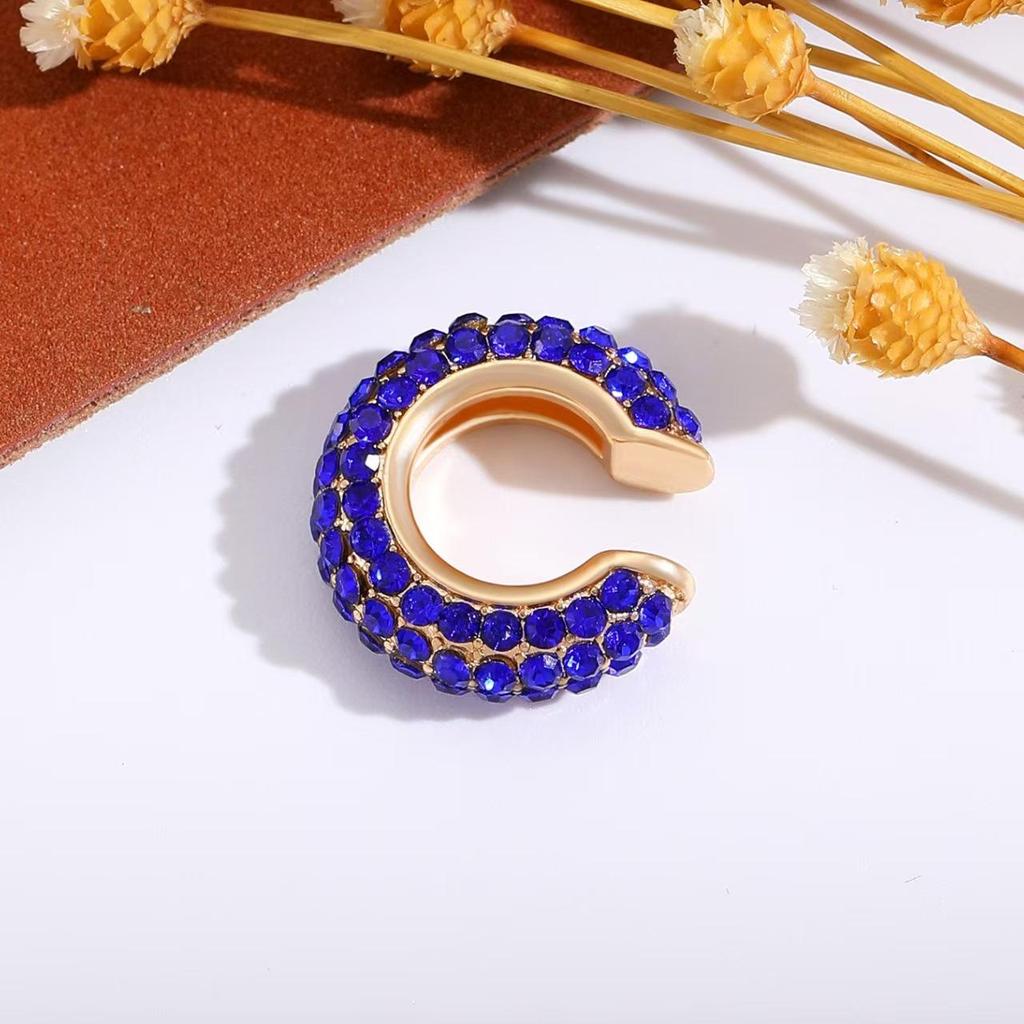 Retro Fashion C-Shaped Bling Ear Clips with Colored Diamonds - Trendy No-Pierce Earrings