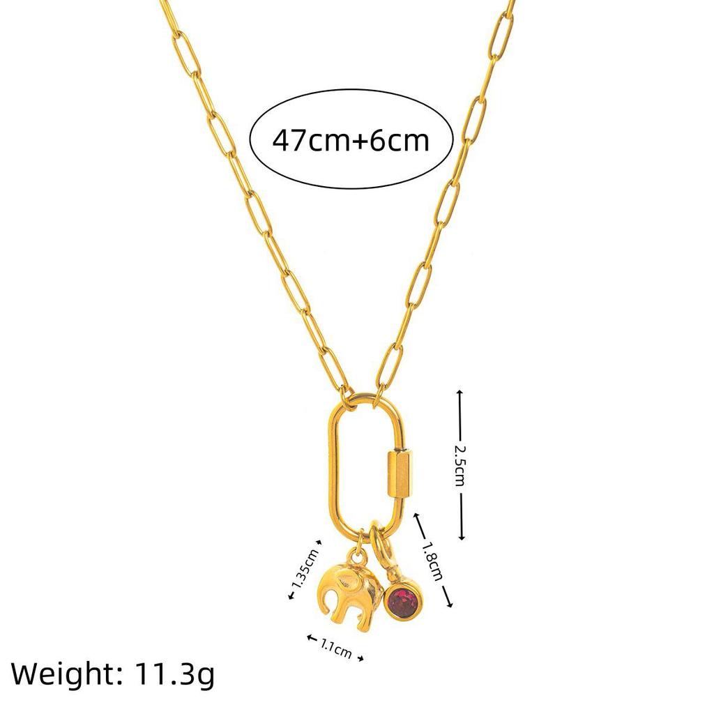 18K Gold-Plated Zirconia Elephant Pendant Necklace, Stainless Steel, Constellation Design, European/American Style, Durable Color Retention.