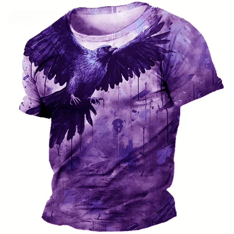 Eagle Pattern Summer Short Sleeve 3D Animal Print Street Tie-dye Loose Casual Men's T-Shirts