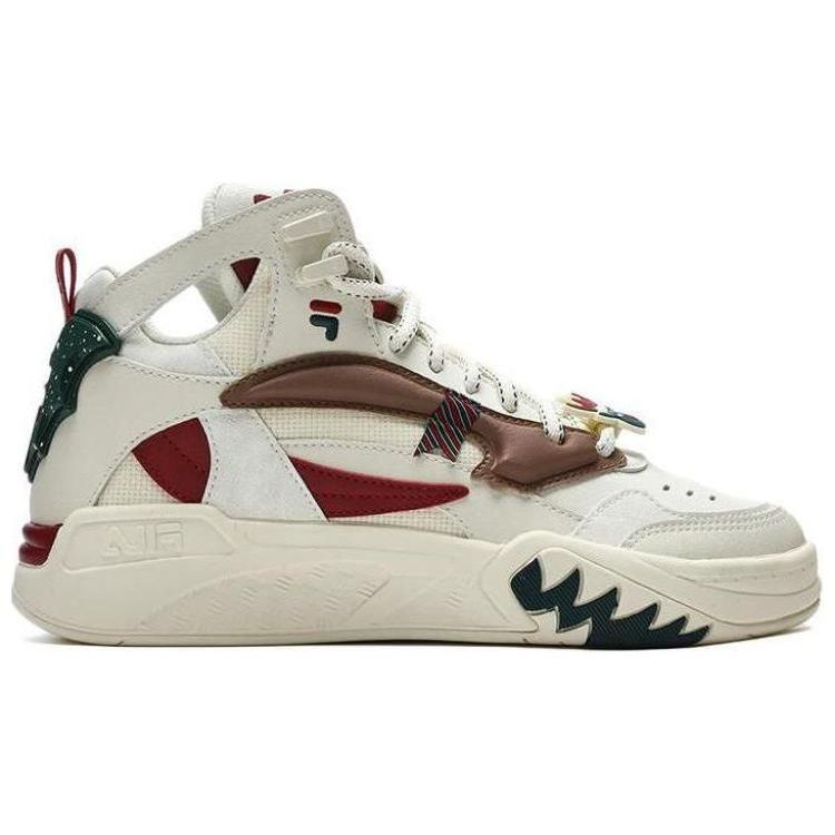 FILA Fusion Desperado Christmas Round Toe Lace-Up Mid-Top Basketball Shoes Women sneaker White Red T12W313211FAC