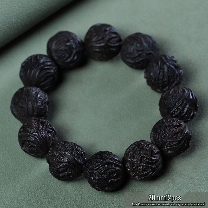Bodhisattva Exquisitely Carved Agarwood & Sandalwood 20mm Buddhist Prayer Beads Bracelet