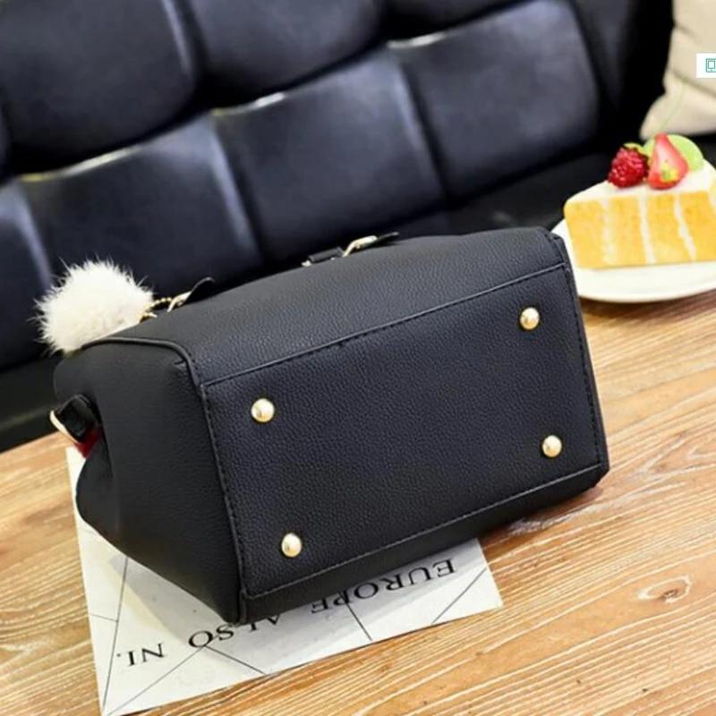 Winter Hairball Handbag For Women PU Leather Crossbody Shoulder Bag High Quality Top-handle Bag Shopping Purse Middle-aged Bag