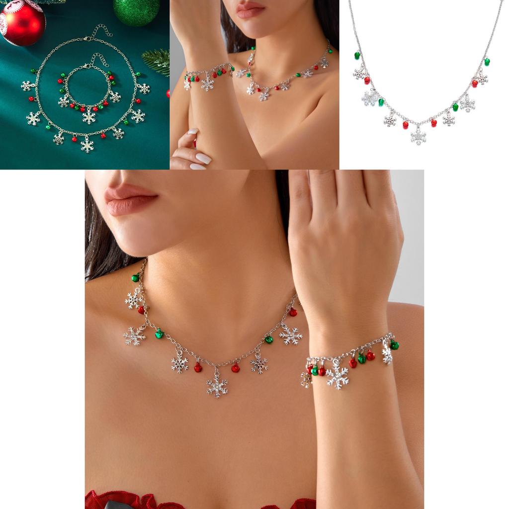 Christmas Bell Pendant Necklace And Bracelet With Alloy Material For Holiday Gift And Celebrations