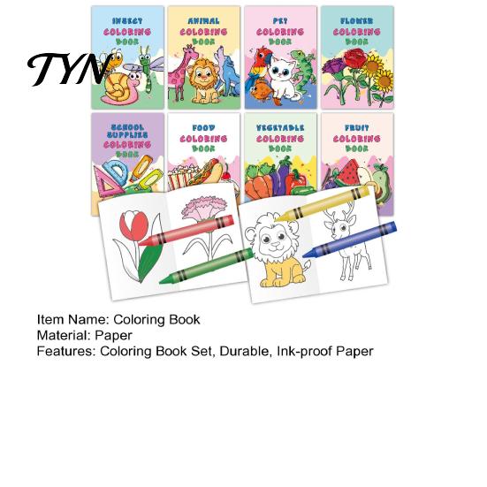Art Supplies for Early Education 8PCS Children's Cartoon Coloring Book, Animals/Fruits/Vehicles/Fairy Tale Characters Theme, Thickened Ink-proof