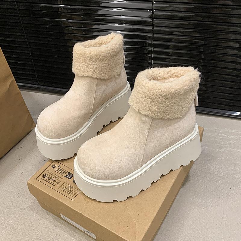 Thick-soled height-increasing small man fleece snow boots women's 2025 winter warm fashion cotton shoes wool cotton boots short boots