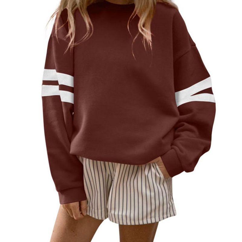 Autumn Cross-Border Foreign Trade Hot-Selling Women s Long-Sleeved Sweatshirt Sports Casual Color-Blocked Long-Sleeved Sweatshirt Pullover for Women Maroon M