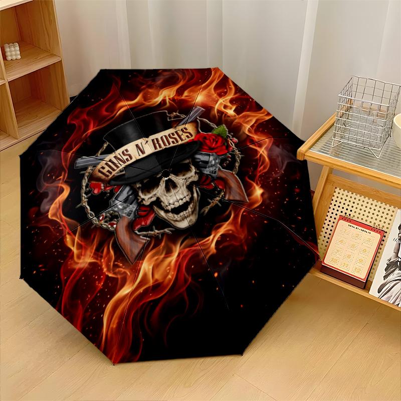 Guns N’ Roses Print 8?Ribs Automatic Umbrella Wind Resistant Lightweight Folding Umbrella For Outdoor Travel