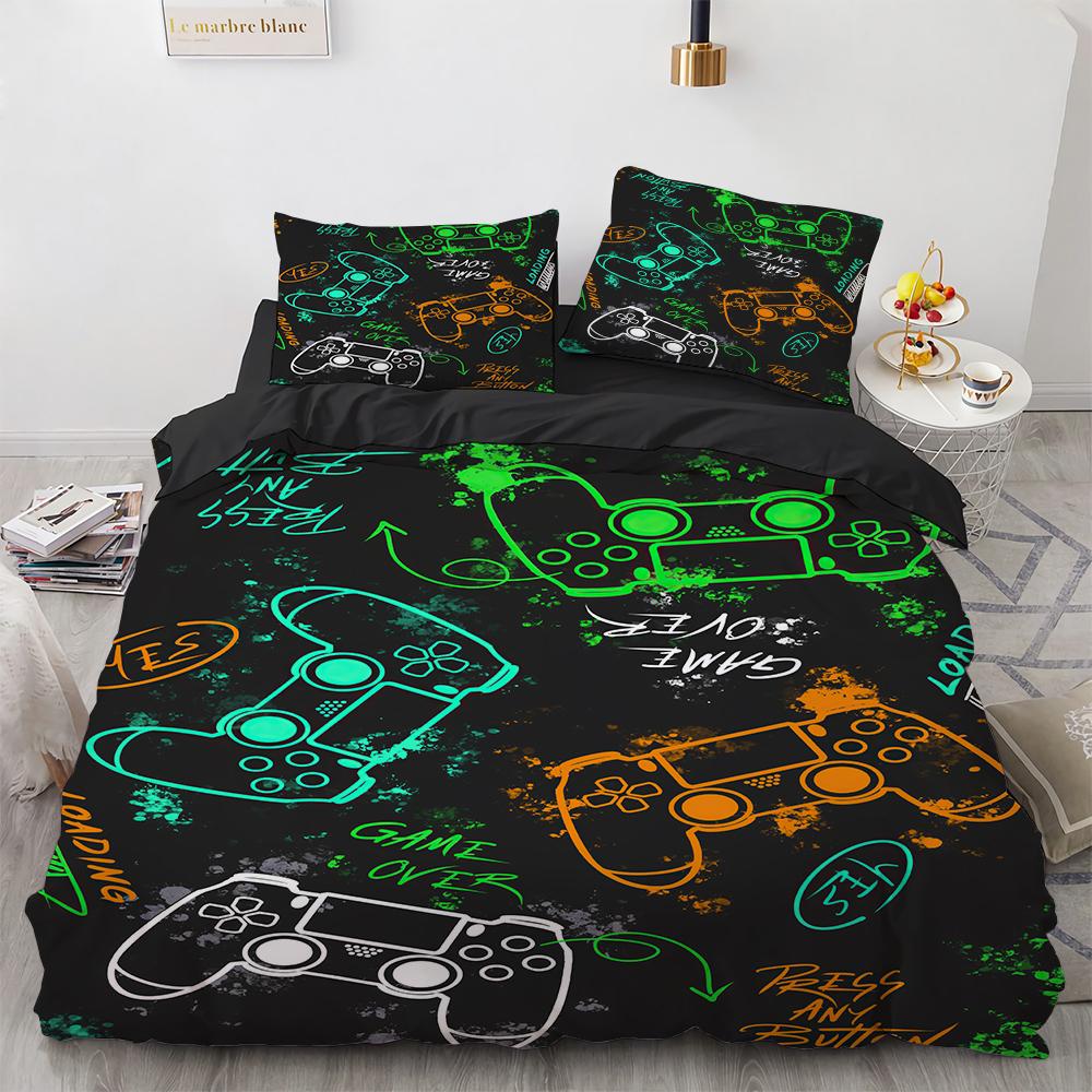 Gamer Bedding Sets For Boys Gaming Duvet Cover Set Queen Video Games Comforter Cover,Playstation Designs Bed Set For Teen Boys