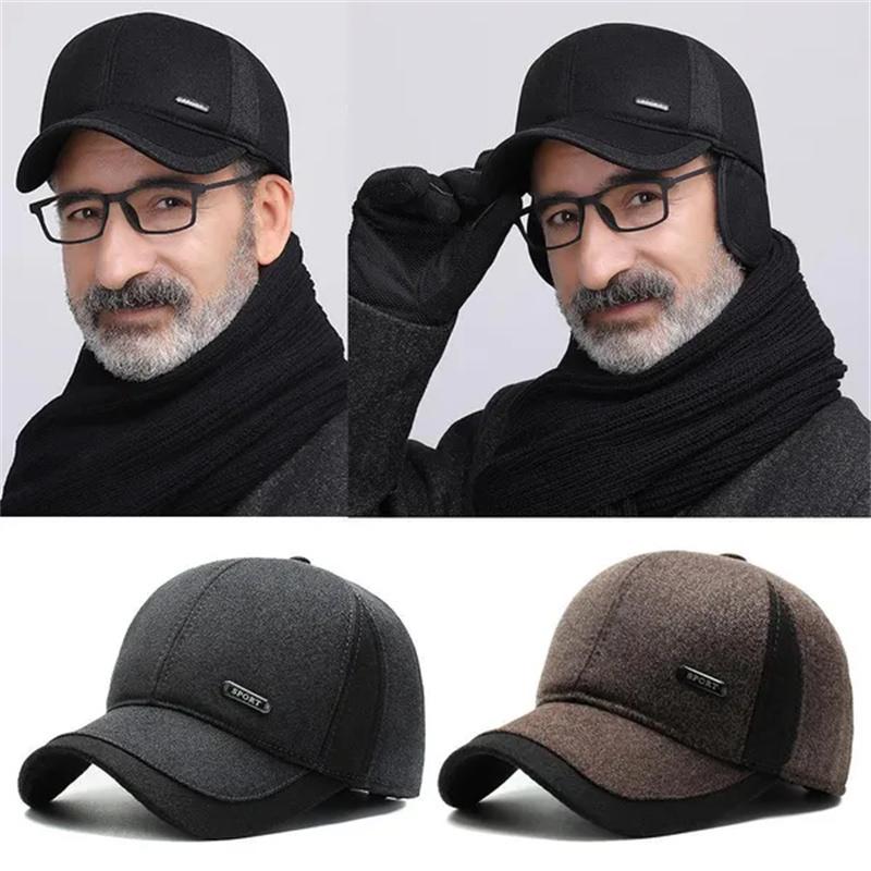 Men Winter Warm Lining Thicken Windproof Baseball Cap With Earmuffs Fitted Cap Gorras Trucker Dad Hat Snapback Caps