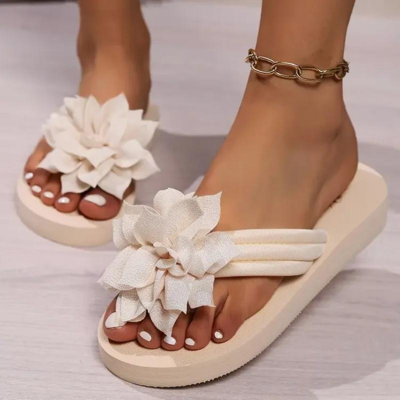 New Summer Slippers Outdoor Beach Flip-flops Cute Flower Bow Decoration Casual Flat Slippers Shoes for Women Slides
