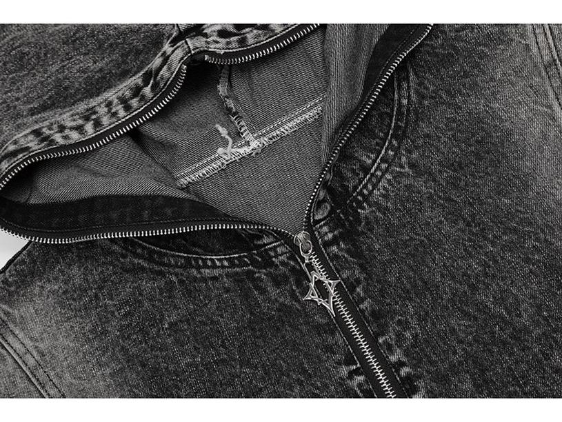 Unisex Retro Distressed Denim Hoodie Jacket - Spring/Autumn Loose Fit