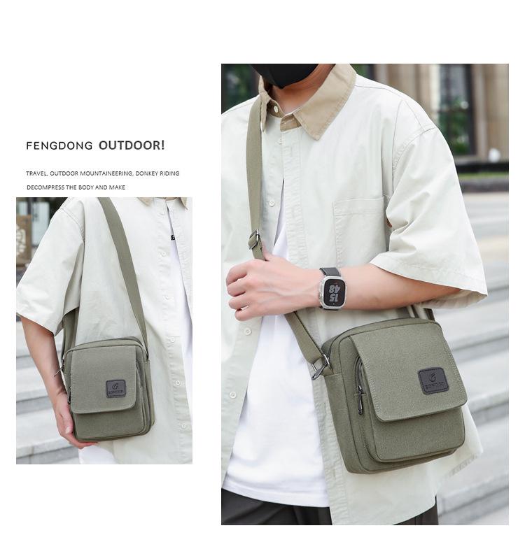 Men's Retro Canvas Crossbody Bag - Small Square Design for Business & Casual Commute