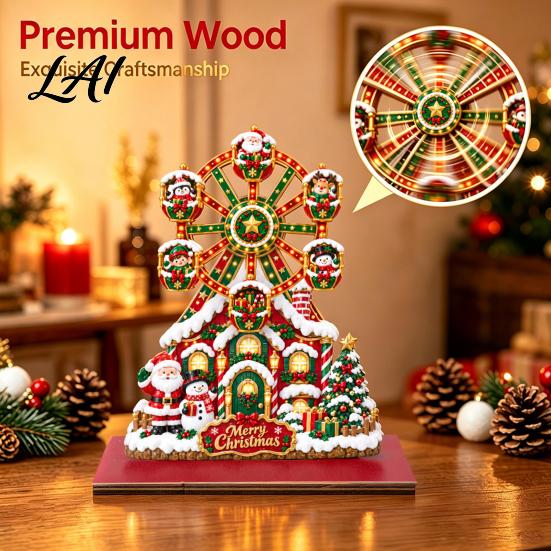 Holiday Home Wheel Desktop Christmas Ferris Interior Accents Ornament, 2D Wooden Gingerbread House Decorative