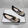 Scarpe basse ricamate da donna alla moda con punta quadrata, scollatura bassa, fibbia in metallo, suola morbida antiscivolo, scarpe basse