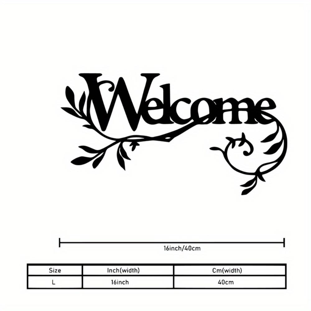 1pc Vintage Black Metal Welcome Sign Floral Script Sturdy Indoor Outdoor Front Door Porch Entryway Wall Decor Housewarming Gift