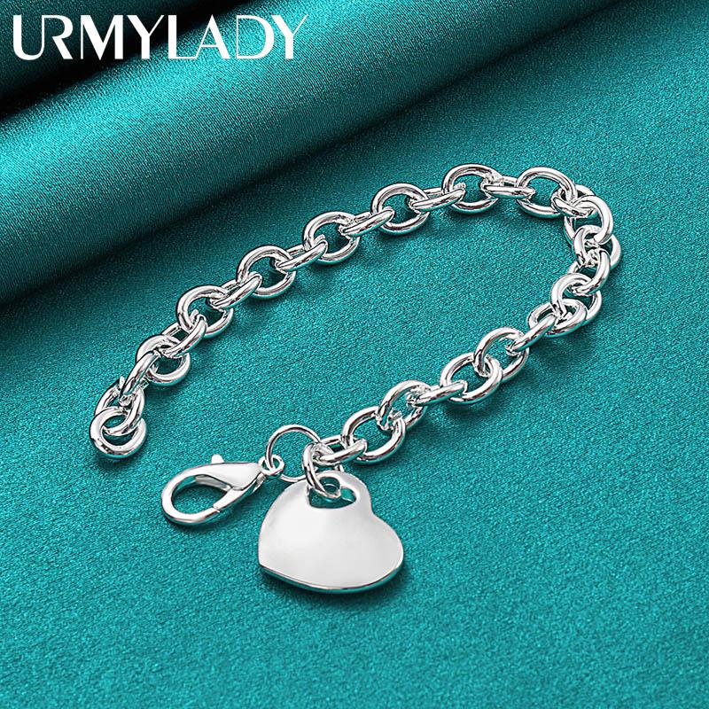 925 Sterling Silver Heart Pendant Bracelet For Women Wedding Engagement Fashion Party Jewelry