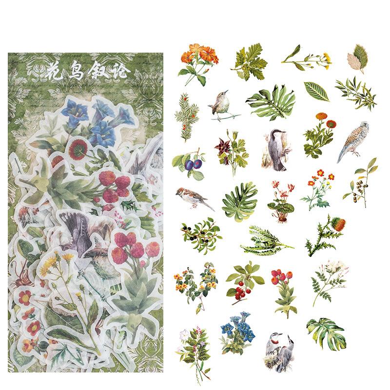 60-Piece Vintage Botanical Sticker Pack, Retro Plant Designs for Handmade Decoration & Journaling