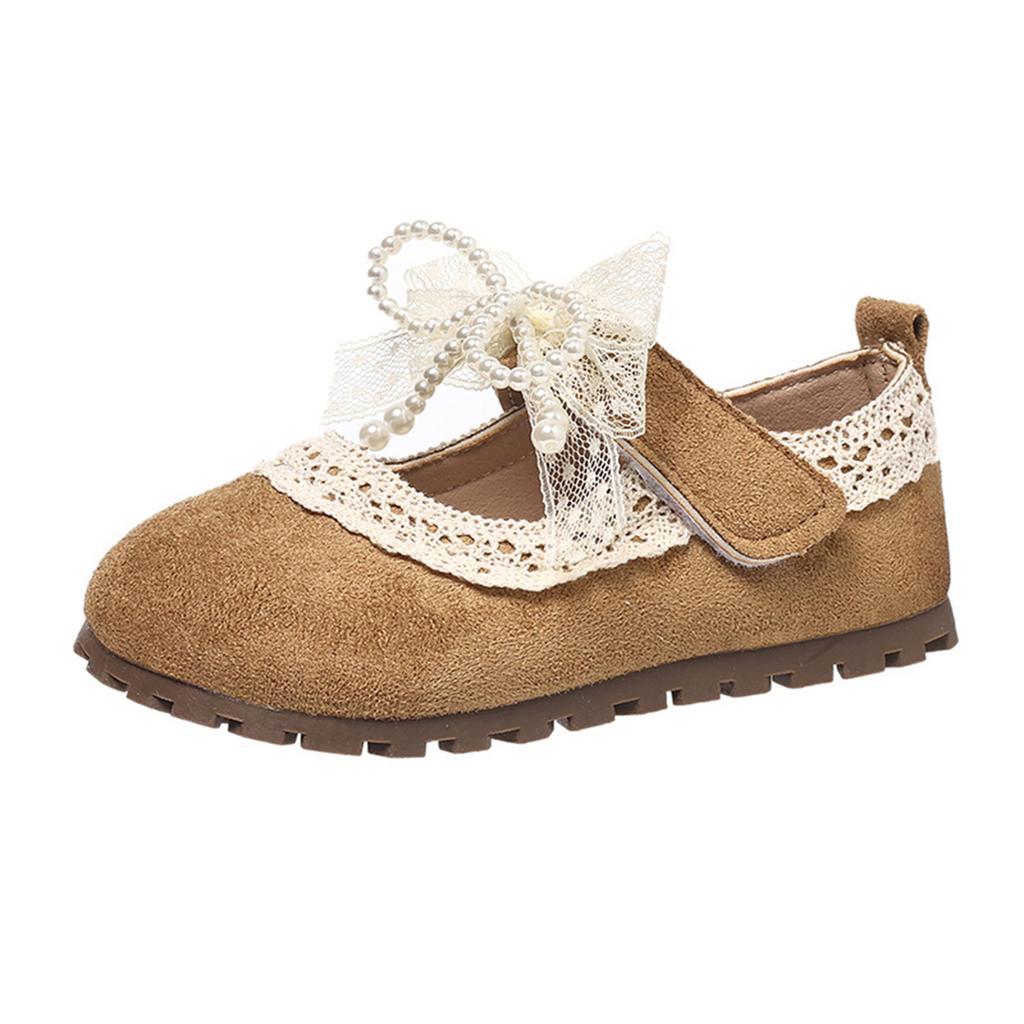 Kinder Weiche Sohle Leder Kleinkindschuhe Schnürband Schleife Verziert zum Hineinschlüpfen Ballerinas Bequem Flexible Sohle Schuhe für Mädchen