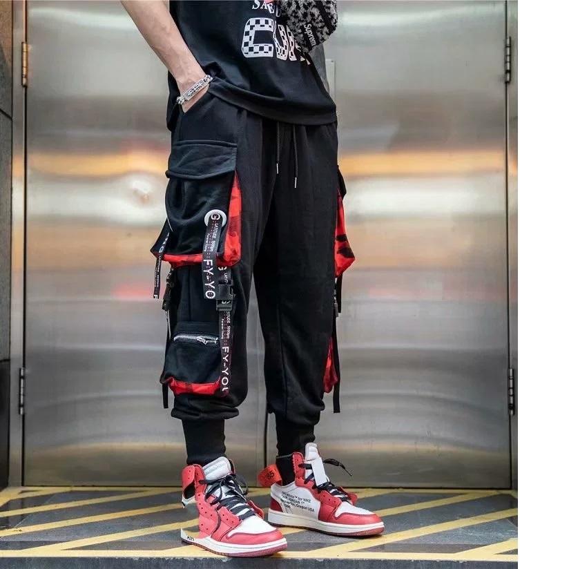 Hosen Damen Ästhetisch Haremshosen Punk Taschen Jogginghosen Harajuku Femme HipHop Hosen Techwear Y2k Egirl Kleidung S schwarz