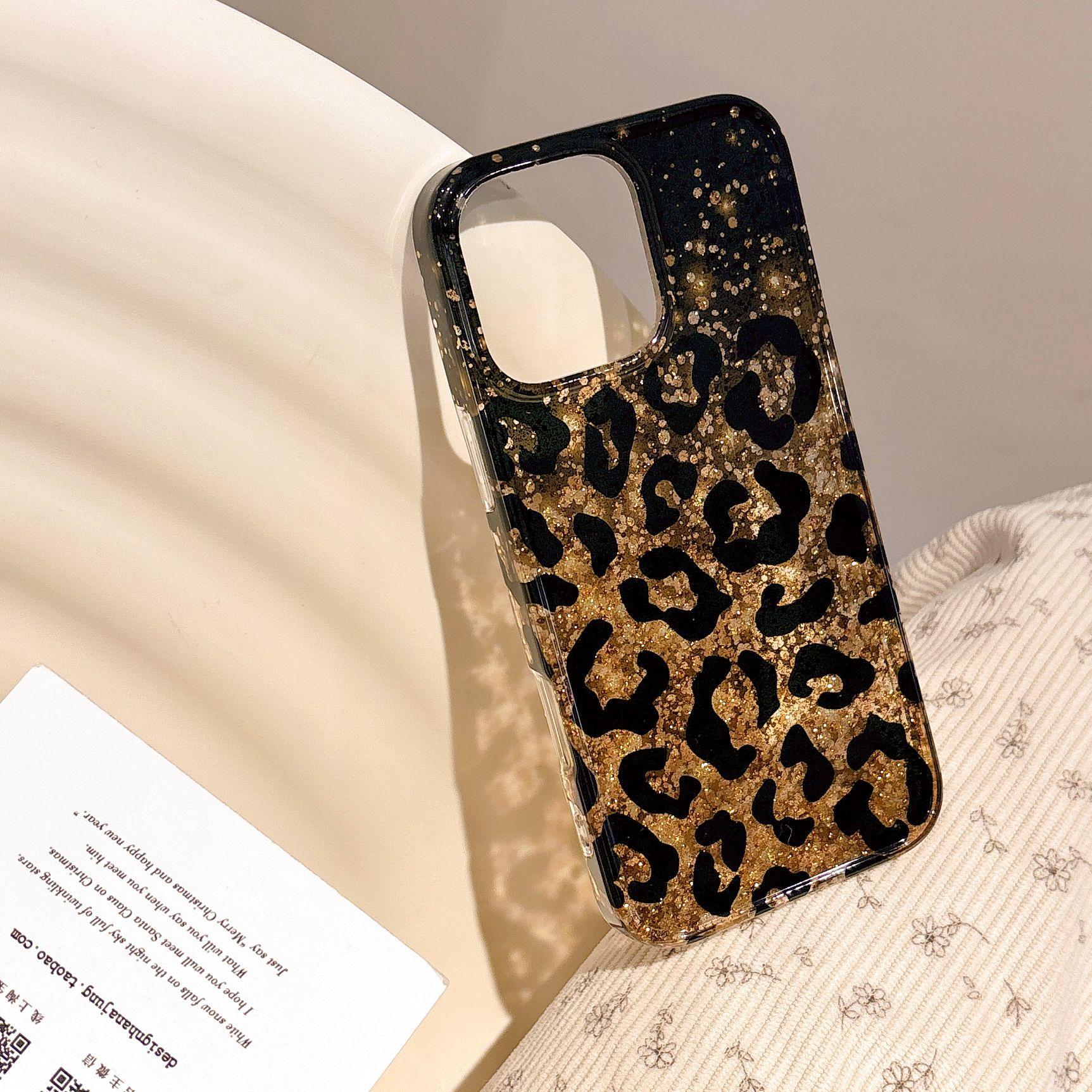 

Niche High-End Glitter Leopard Print Case for iPhone 16 Pro Max Apple 17 Phone Case 14/15 Double Layer Case 17Pro max(without Packagi