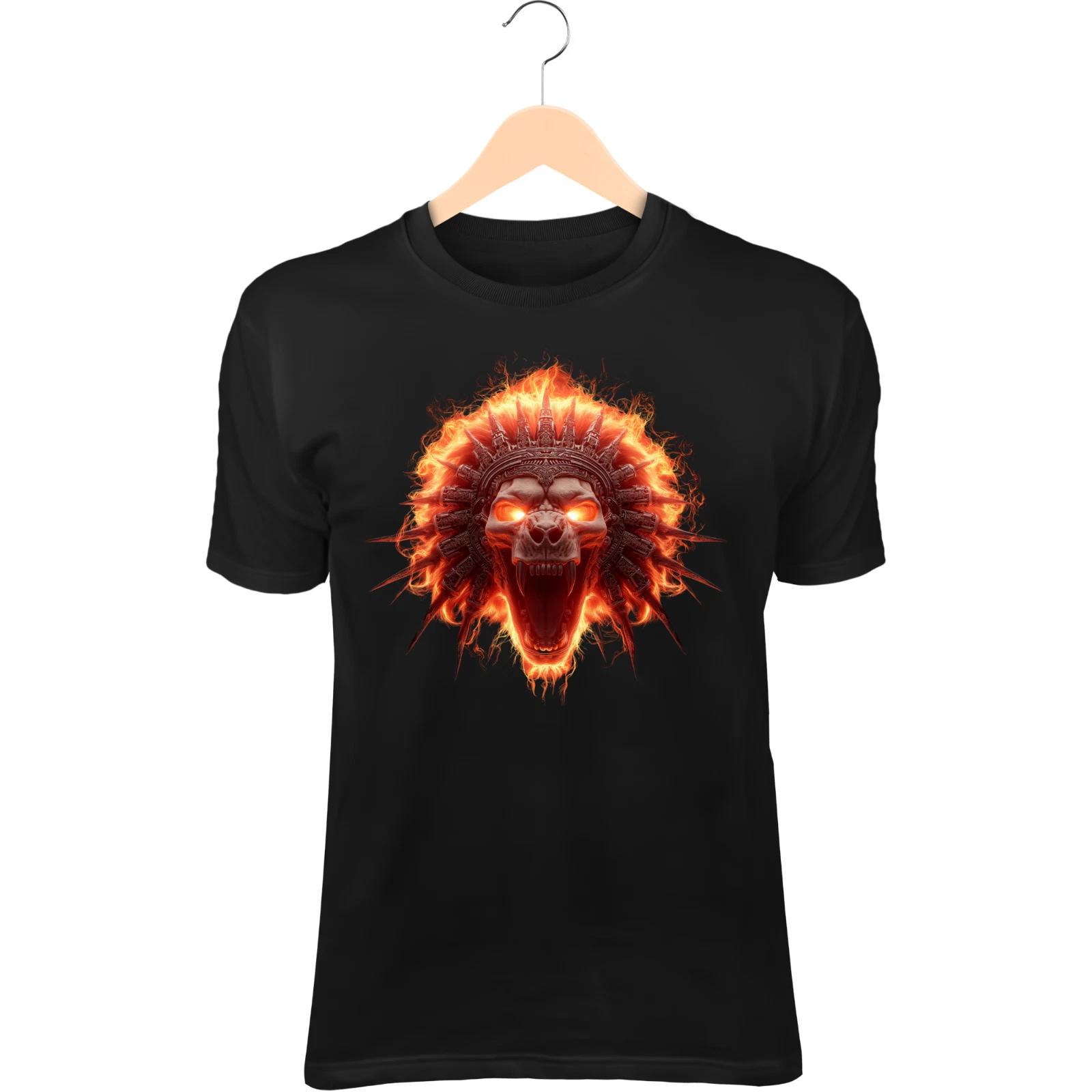 Skull Lion Warrior II T-Shirt – Bone Armor, Fiery Red Mane, Roaring in Void 4XL