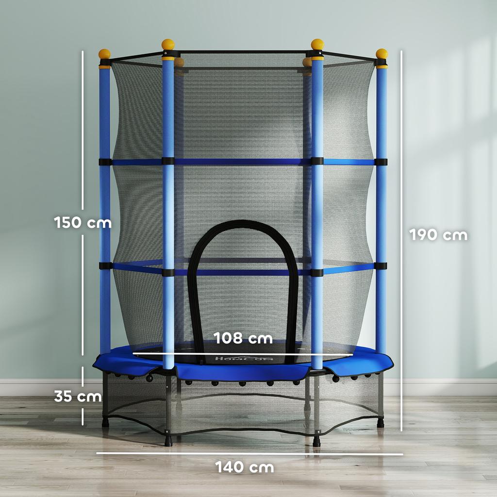 4.6FT/55" Kids Trampoline with Enclosure Net, Outdoor Indoor Use, for Ages 3-10 Years, Blue